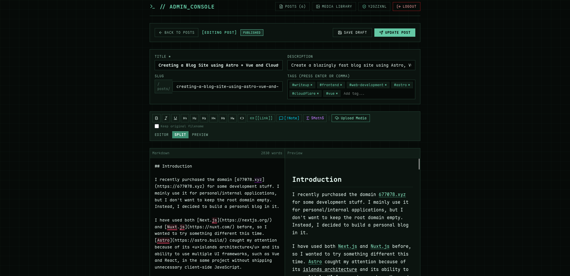 Admin Console - Post Editor