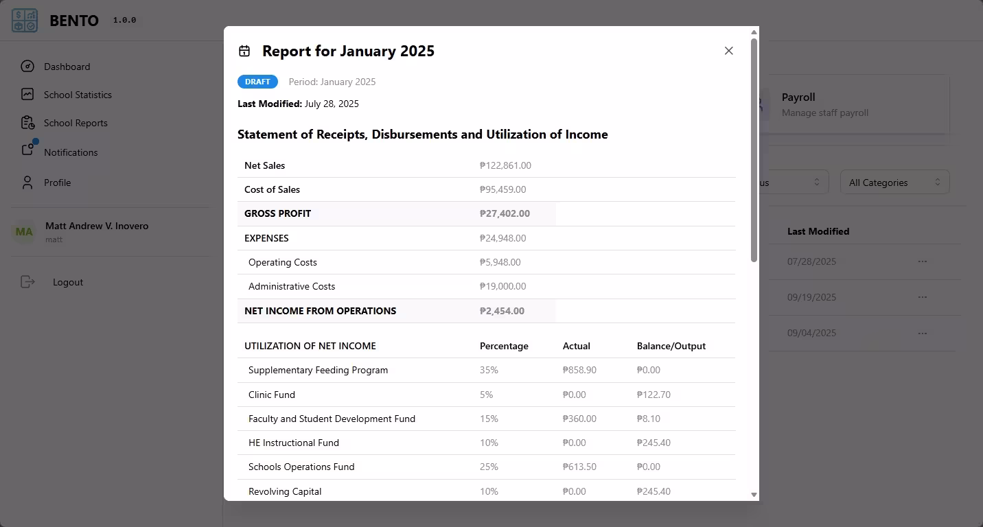 Report Summary Modal: Summary View